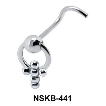 Ball Cross Silver Curved Nose Stud NSKB-441