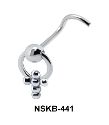 Ball Cross Silver Curved Nose Stud NSKB-441