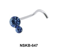 Dual Stones Silver Curved Nose Stud NSKB-647