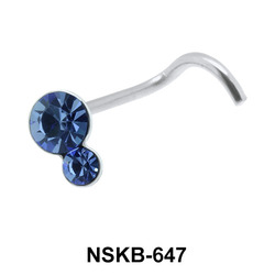 Dual Stones Silver Curved Nose Stud NSKB-647
