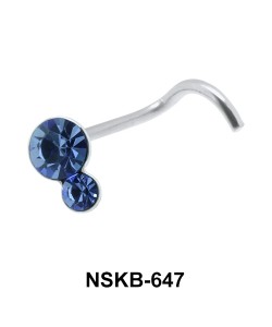 Dual Stones Silver Curved Nose Stud NSKB-647