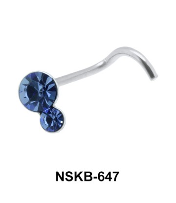 Dual Stones Silver Curved Nose Stud NSKB-647