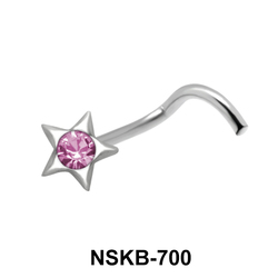 Stone in Star Silver Curved Nose Stud NSKB-700