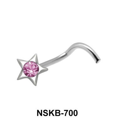 Stone in Star Silver Curved Nose Stud NSKB-700