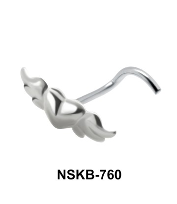 Winged Heart Shaped Silver Curved Nose Stud NSKB-760