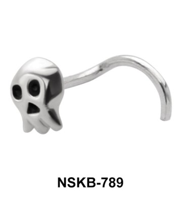 Skull Silver Curved Nose Stud  NSKB-789