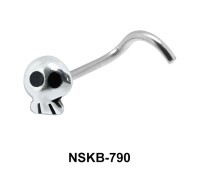 Petite Skull Shaped Silver Curved Nose Stud NSKB-790