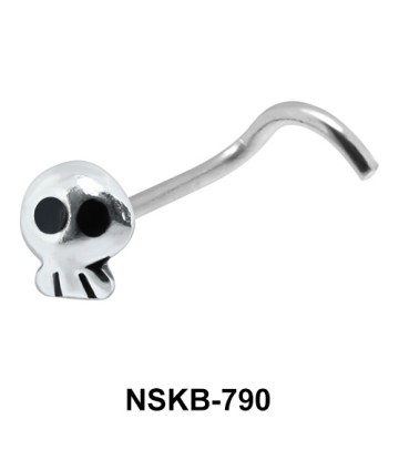 Petite Skull Shaped Silver Curved Nose Stud NSKB-790