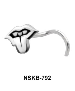 Tongue Silver Curved Nose Stud NSKB-792