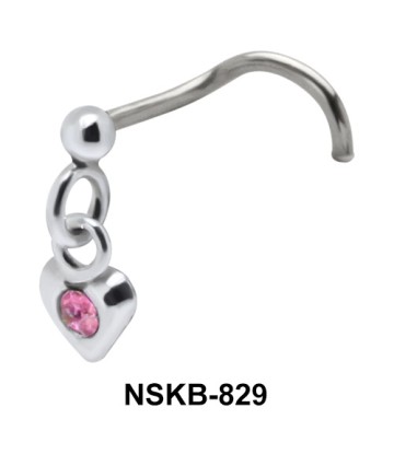 Heart in Stone Curved Nose Stud NSKB-829