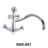 Anchor Shaped Silver Curved Nose Stud NSKB-851