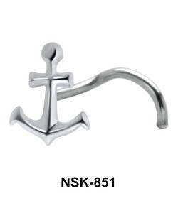 Anchor Shaped Silver Curved Nose Stud NSKB-851