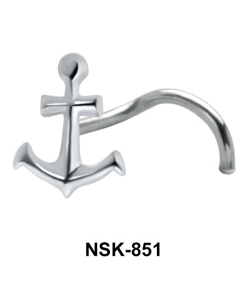 Anchor Shaped Silver Curved Nose Stud NSKB-851