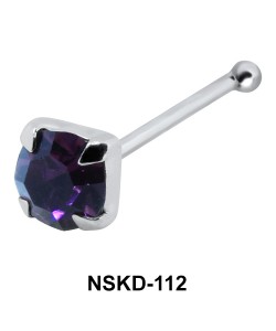 Round CZ Prong Set Silver Bone Nose Stud NSKD-112-4