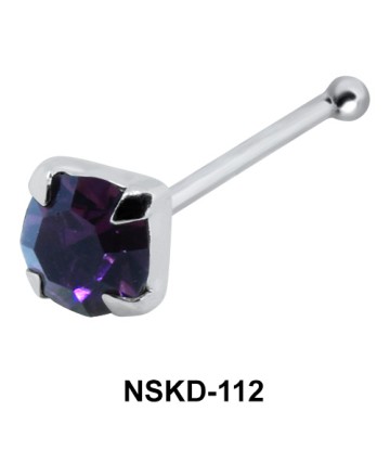 Round CZ Prong Set Silver Bone Nose Stud NSKD-112-4