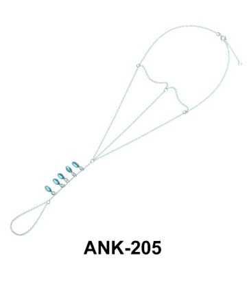Light Blue CZ Silver Anklet with Toe Rings ANK-205