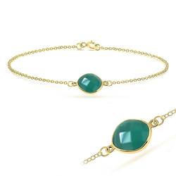 Gold Plated Green Agate Silver Bracelet BRS-270-GP
