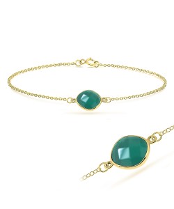 Gold Plated Green Agate Silver Bracelet BRS-270-GP