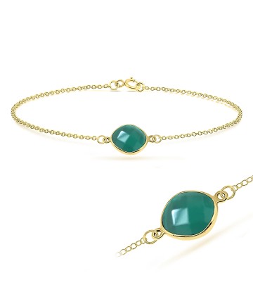 Gold Plated Green Agate Silver Bracelet BRS-270-GP