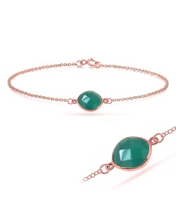 Rose Gold Plated Green Agate Silver Bracelet BRS-270-RO-GP