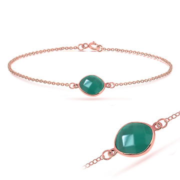 Rose Gold Plated Green Agate Silver Bracelet BRS-270-RO-GP