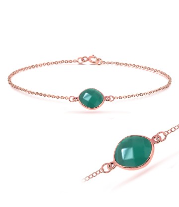 Rose Gold Plated Green Agate Silver Bracelet BRS-270-RO-GP