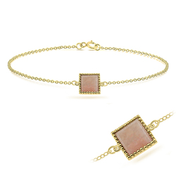 Gold Plated Pink Jade Square Silver Bracelet BRS-285-GP