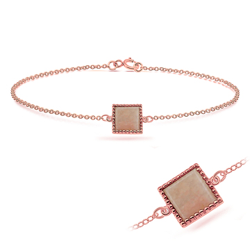 Rose Gold Plated Pink Jade Square Silver Bracelet BRS-285-RO-GP