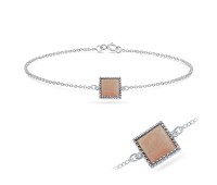 Pink Jade Square Silver Bracelet BRS-285