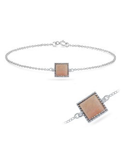 Pink Jade Square Silver Bracelet BRS-285