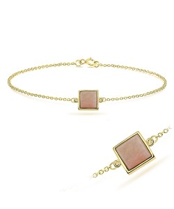 Gold Plated Pink Jade Square Silver Bracelet BRS-286-GP