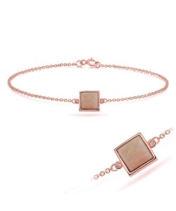 Rose Gold Plated Pink Jade Square Silver Bracelet BRS-286-RO-GP