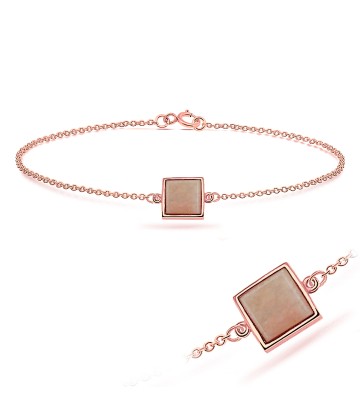 Rose Gold Plated Pink Jade Square Silver Bracelet BRS-286-RO-GP