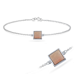 Pink Jade Square Silver Bracelet BRS-286