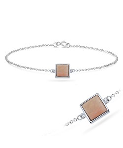 Pink Jade Square Silver Bracelet BRS-286