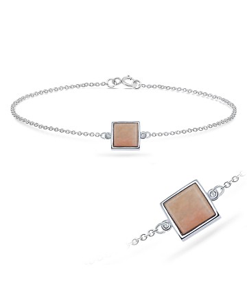 Pink Jade Square Silver Bracelet BRS-286