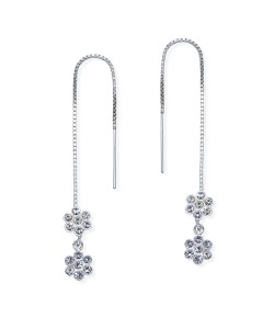 Double Flowers Silver Chain Earring ECD-27