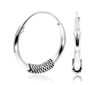 Silver Hoop Earrings with Ropy Design HO-32