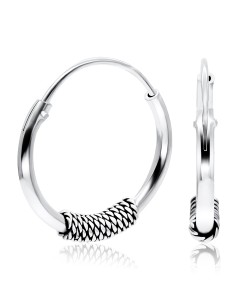 Silver Hoop Earrings with Ropy Design HO-32