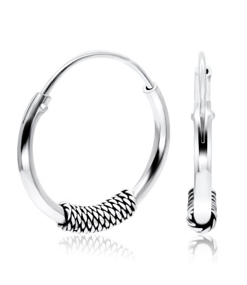 Silver Hoop Earrings with Ropy Design HO-32