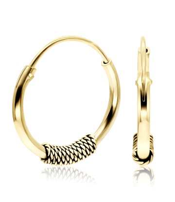 Gold Plated Silver Hoop Earrings with Ropy Design HO-32-GP