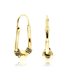 Gold Plated Rope n Ball Hoop Earrings HO-75-GP