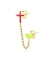 Cross and Heart Shaped Silver Stud Earring with Chain STC-101