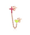 Cross and Heart Shaped Silver Stud Earring with Chain STC-101