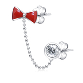 Bow Shaped Silver Stud Earrings with Chain STC-103