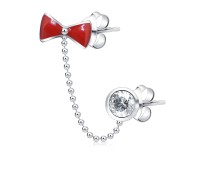 Bow Shaped Silver Stud Earrings with Chain STC-103