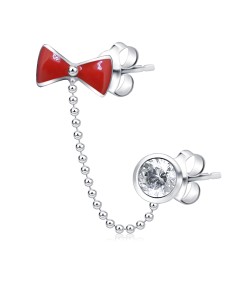 Bow Shaped Silver Stud Earrings with Chain STC-103