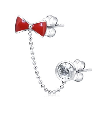 Bow Shaped Silver Stud Earrings with Chain STC-103