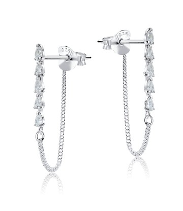 Shiny CZ with Chain Stud Earrings STC-209