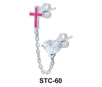 Cross and CZ Stud Earrings Chain STC-60